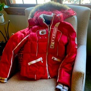 Bogner Red Ski Jacket with Fur Trim